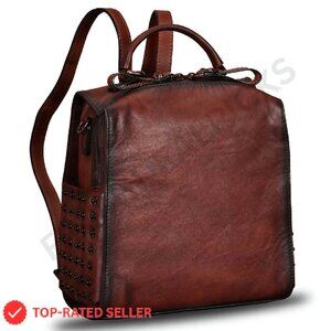 Genuine Leather Convertible Backpack Satchel Daypack Shoulder Bag Purse Chic